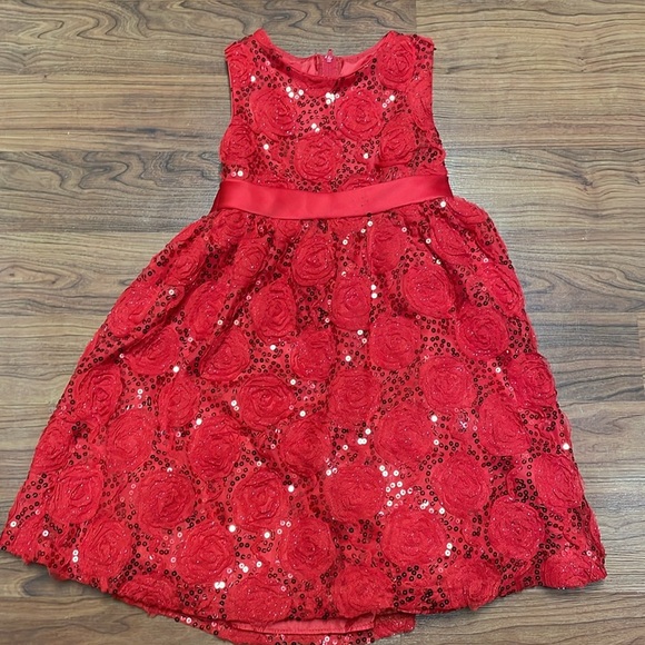 Rare Too Girls Dress Red Sparkling Rosettes size 6 - Picture 2 of 8